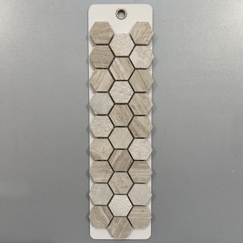 Beige Deco Marble Hexagon Mosaic/Pool Tile - pehex152
