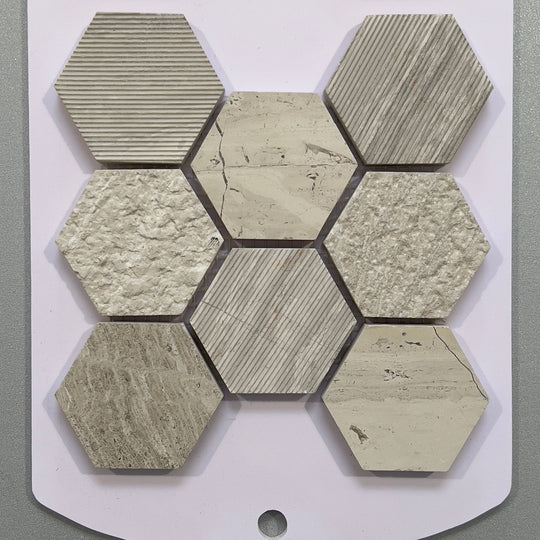 Beige deco limestone hexagon mosaic - cbl01wg