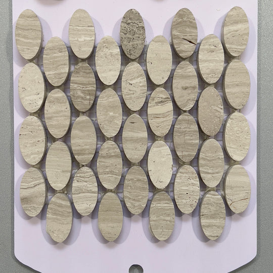 Beige limestone oval mosaic - csvov1