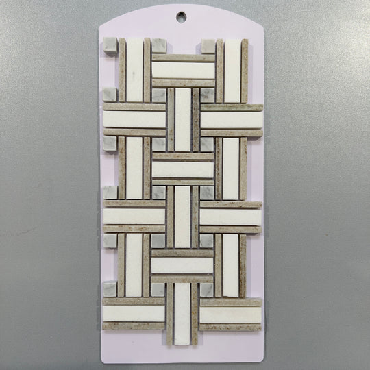 Beige marble basketweave mosaic - csahb37
