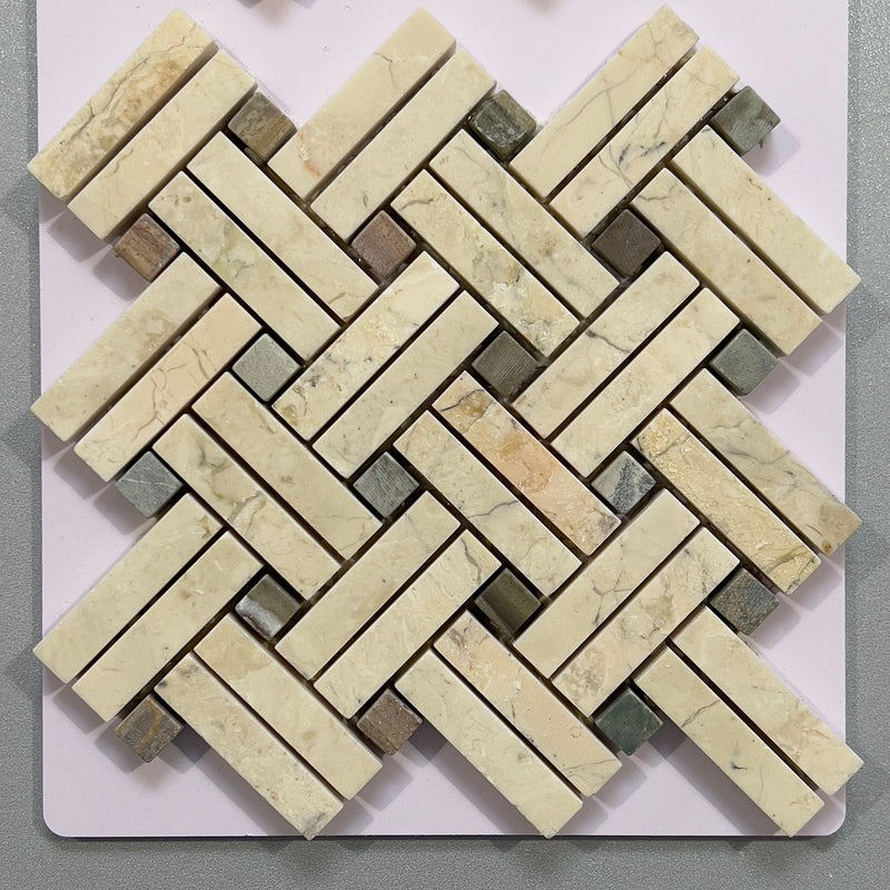 Beige marble basketweave mosaic/pool tile - cvlb20