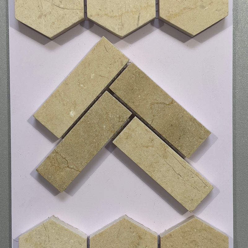 Beige marble herringbone mosaic/pool tile - cvlh06p