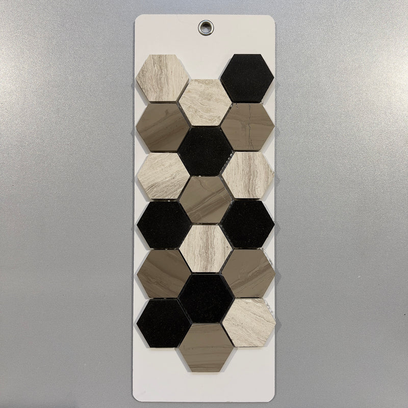 Black and Beige Marble Hexagon Mosaic/Pool Tile - pclnl272