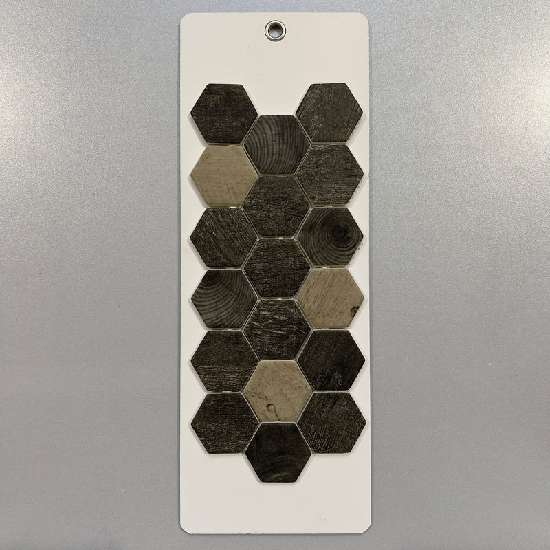 Black and Beige Wood Look Glass Hexagon Mosaic/Pool Tile - pwdl4003