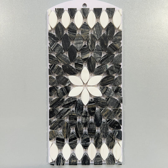 Black marble floral mosaic - cmic01lfbk