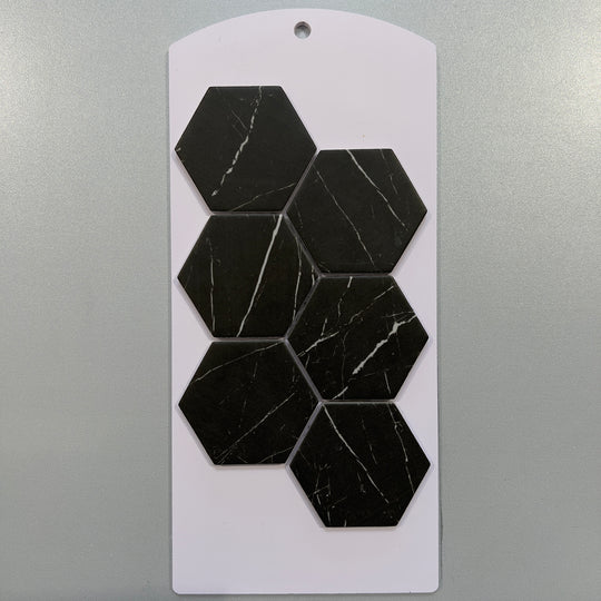 Black marble look glass hexagon mosaic/pool tile - cnnh16bk