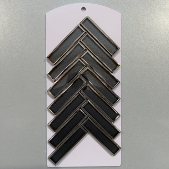 Black mirrored glass herringbone mosaic - cmnc08gr
