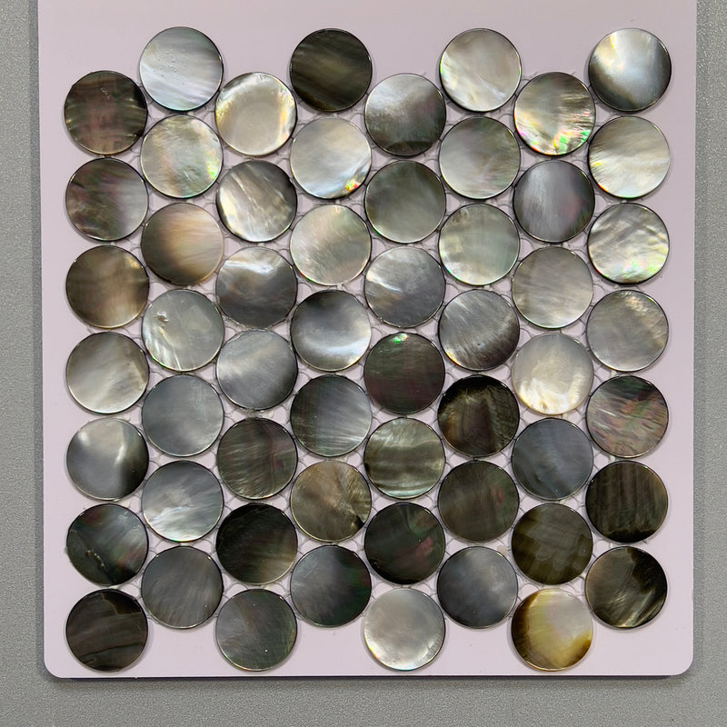 Black shell penny round mosaic - cjws10