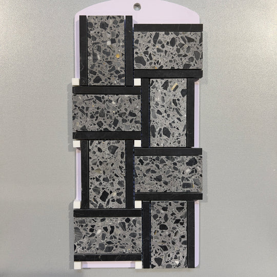 Black terrazzo marble basketweave - cvnz09b
