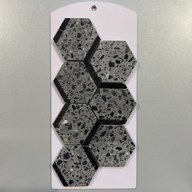 Black terrazzo marble hexagon mosaic - cvnz11hx