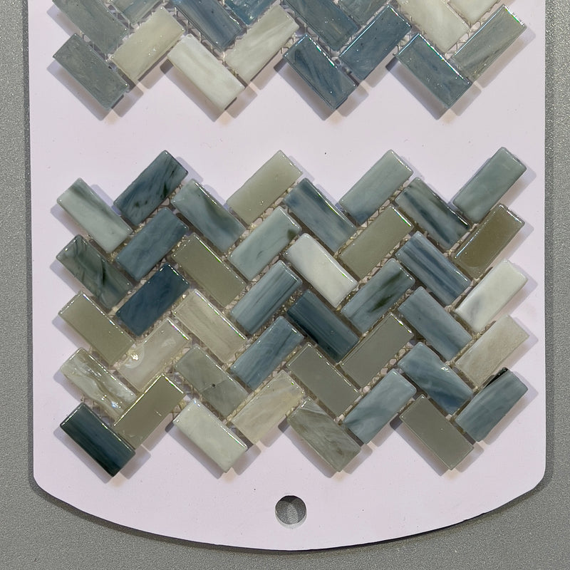 Blue glass herringbone mosaic - cahb02