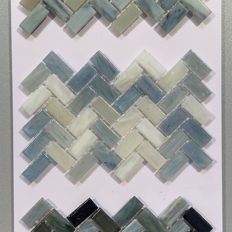 Blue glass herringbone mosaic - cahb03