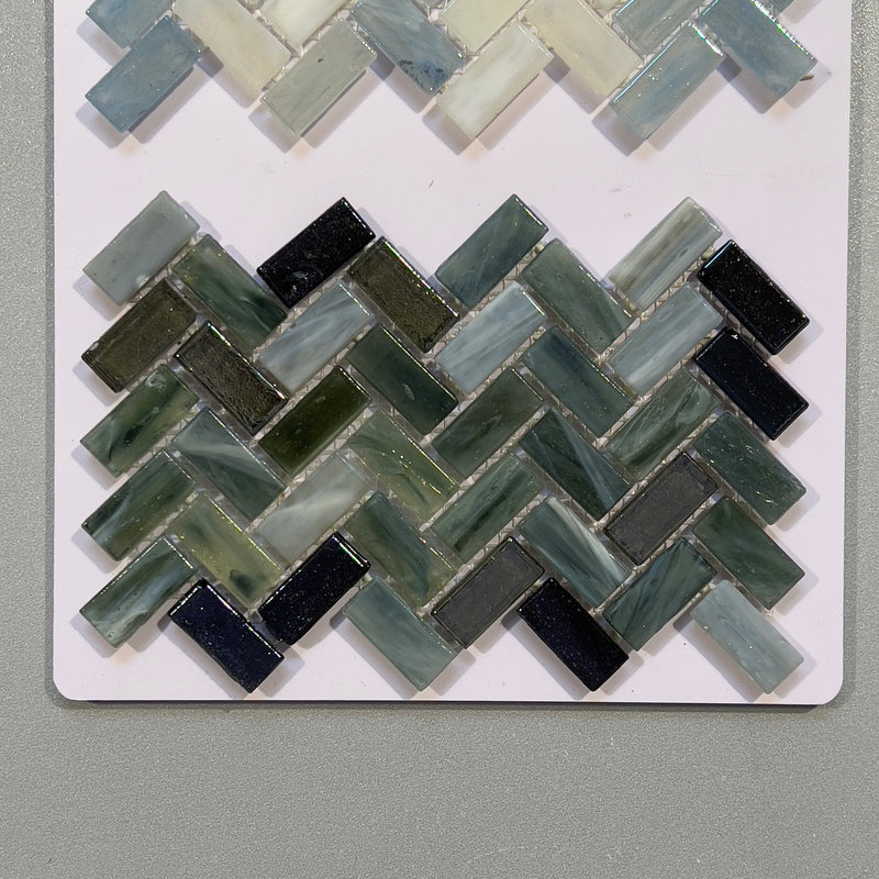 Blue glass herringbone mosaic - cahb04