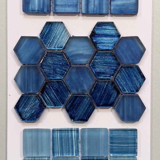 Blue glass hexagon mosaic - cjph310