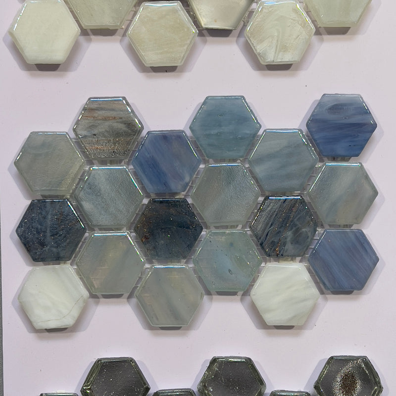 Blue glass hexagon mosaic/pool tile - cahx05