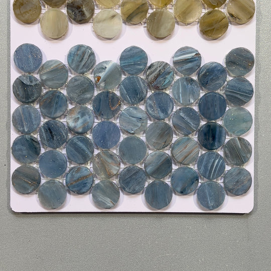 Blue glass penny round mosaic/pool tile - capn03