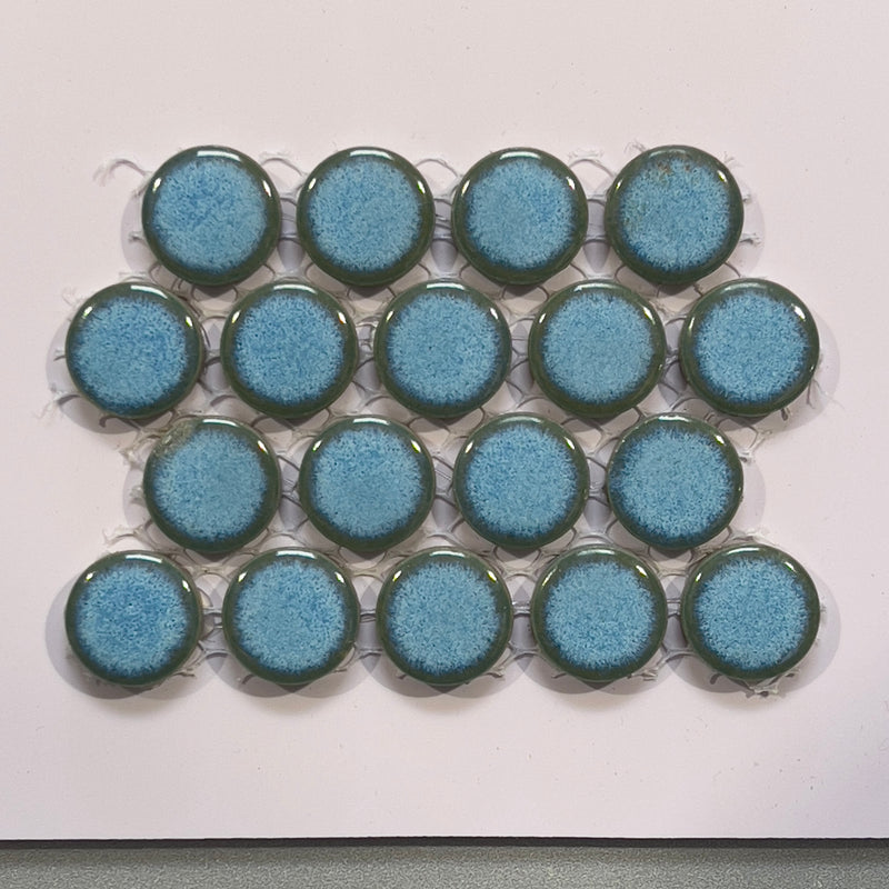 Blue porcelain penny round mosaic/pool tile - corb012blg