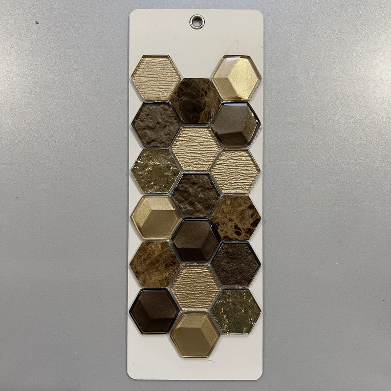 Brown Deco Look Glass and Marble Hexagon Mosaic/Pool Tile - pqls135