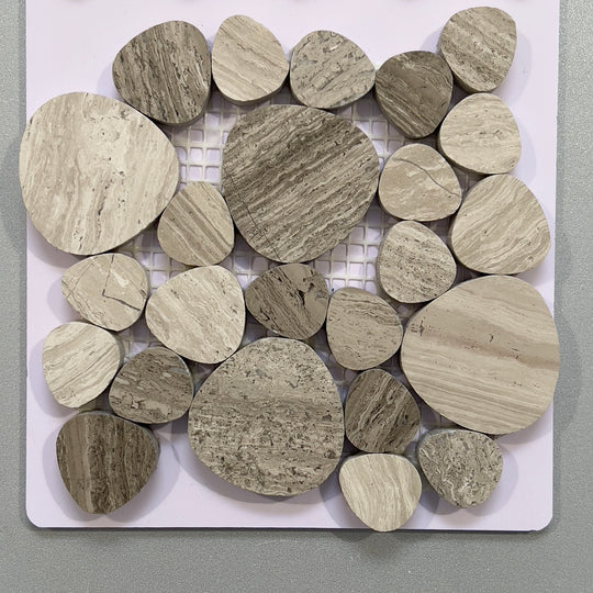 Brown limestone pebble mosaic - csvpb14