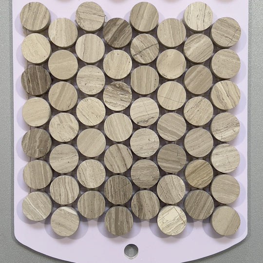 Brown limestone penny round mosaic - csvp10p