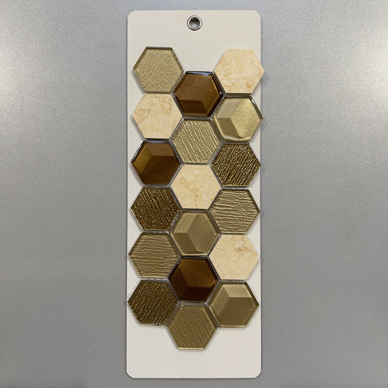 Gold Deco Look Glass and Marble Hexagon Mosaic/Pool Tile - pqls134