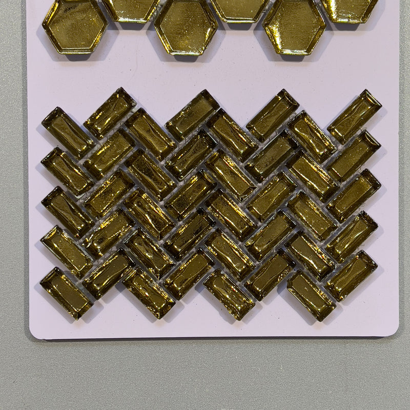 Gold mirrored look glass herringbone mosaic - cahb06