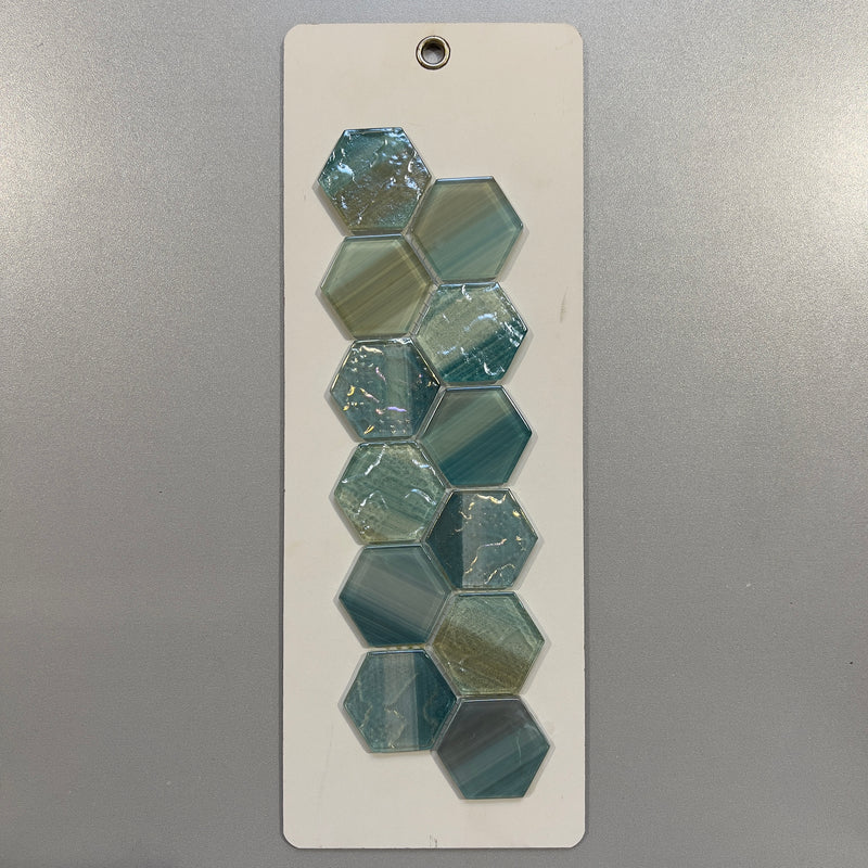 Green Slate Look Glass Hexagon Mosaic/Pool Tile - pupb2102