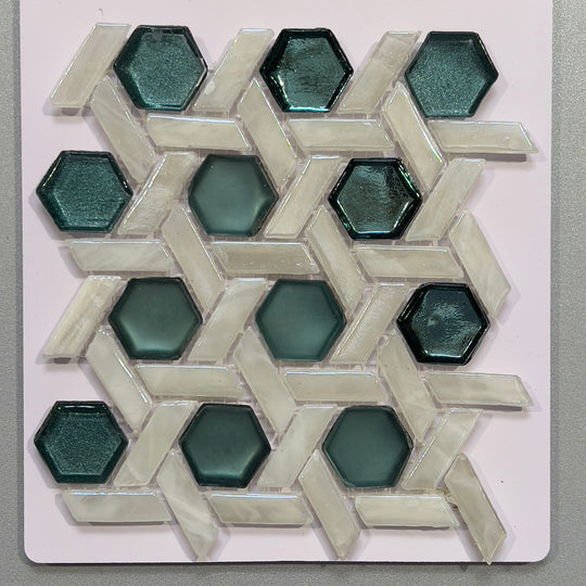 Green glass basketweave mosaic - cahx22