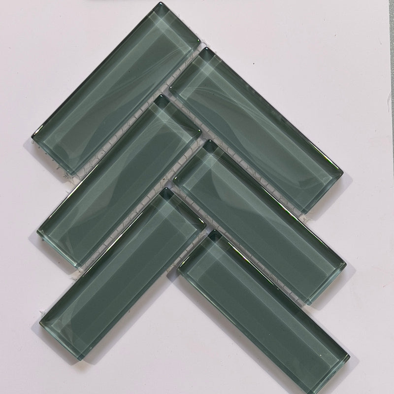 Green glass herringbone mosaic - chb095