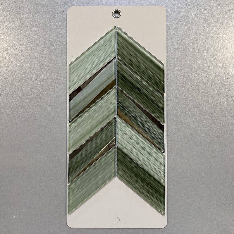 Green mirrored look glass chevron mosaic - pkla4704