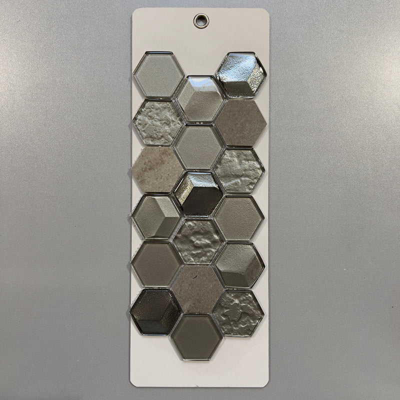 Grey Slate Look Glass and Marble Hexagon Mosaic/Pool Tile - pqls133