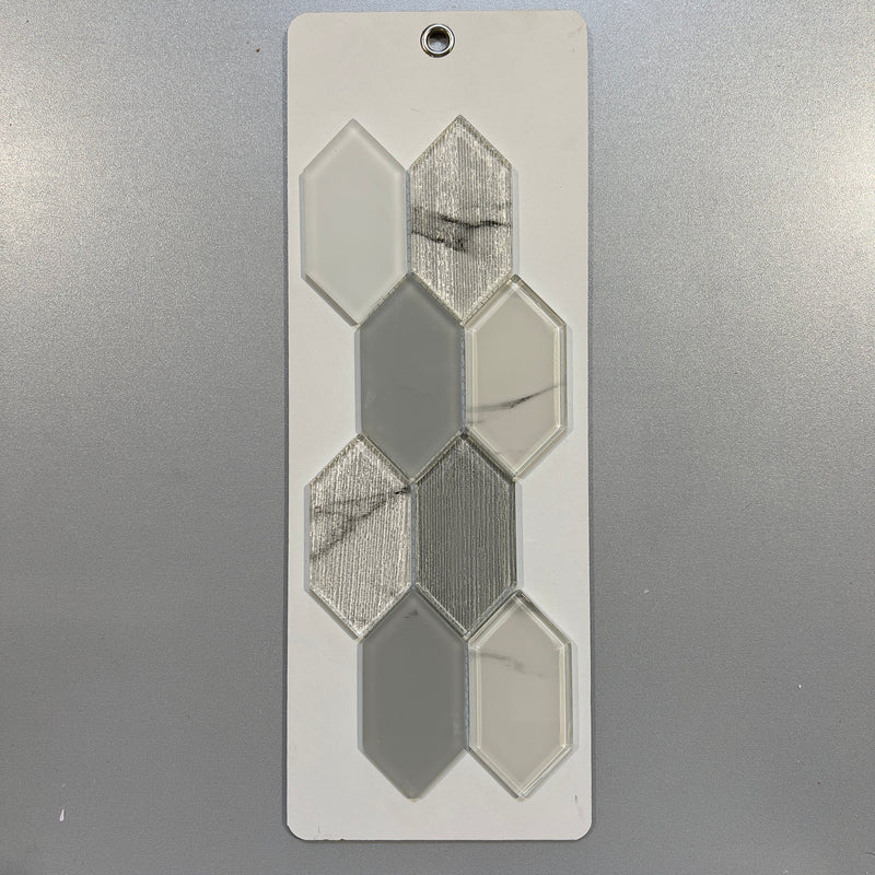 Grey deco and marble look glass picket mosaic/pool tile - ppab7102