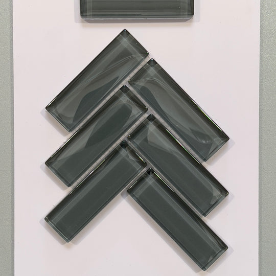 Grey glass herringbone mosaic - chb097