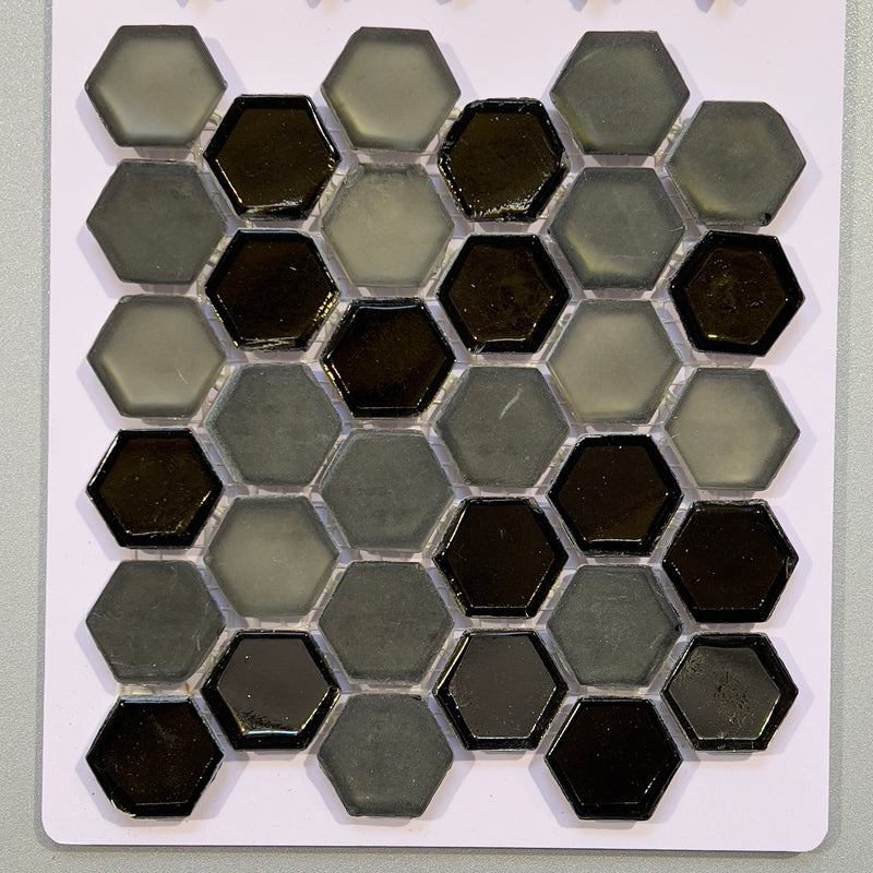 Grey glass hexagon mosaic - cahx02