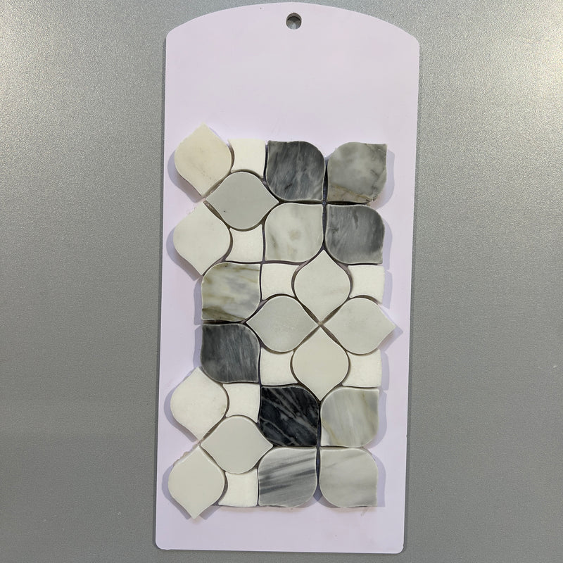 Grey marble floral mosaic - cemlf06