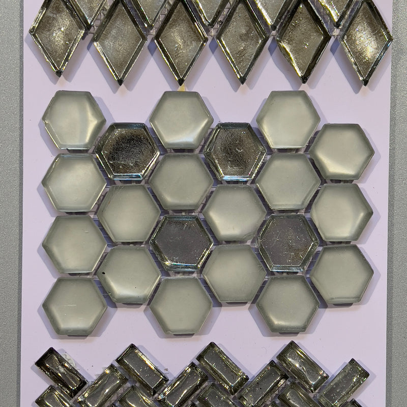 Grey mirrored look glass hexagon mosaic - cahx01