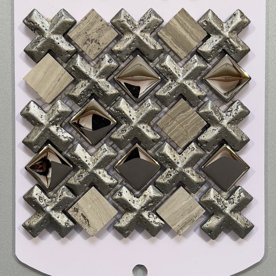 Grey mirrored look marble abstract mosaic - cbdas7a
