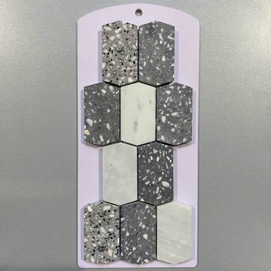 Grey terrazzo and marble picket mosaic - cvnz05pk
