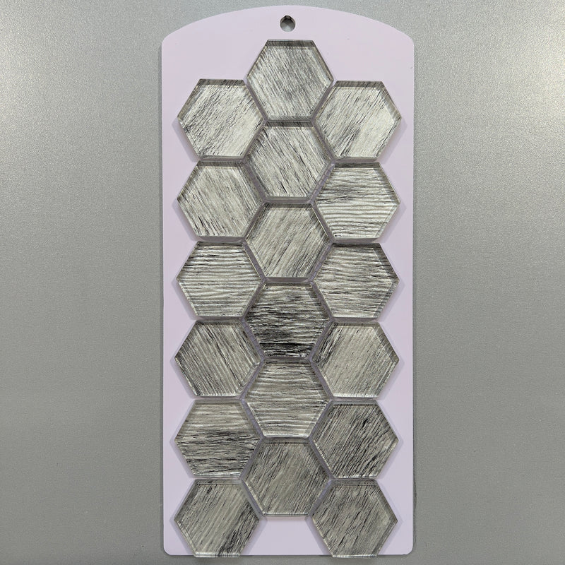 Grey wood look glass hexagon mosaic - csra04