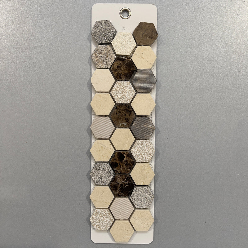 Mixed Beige Deco Marble Hexagon Mosaic/Pool Tile - pehex151