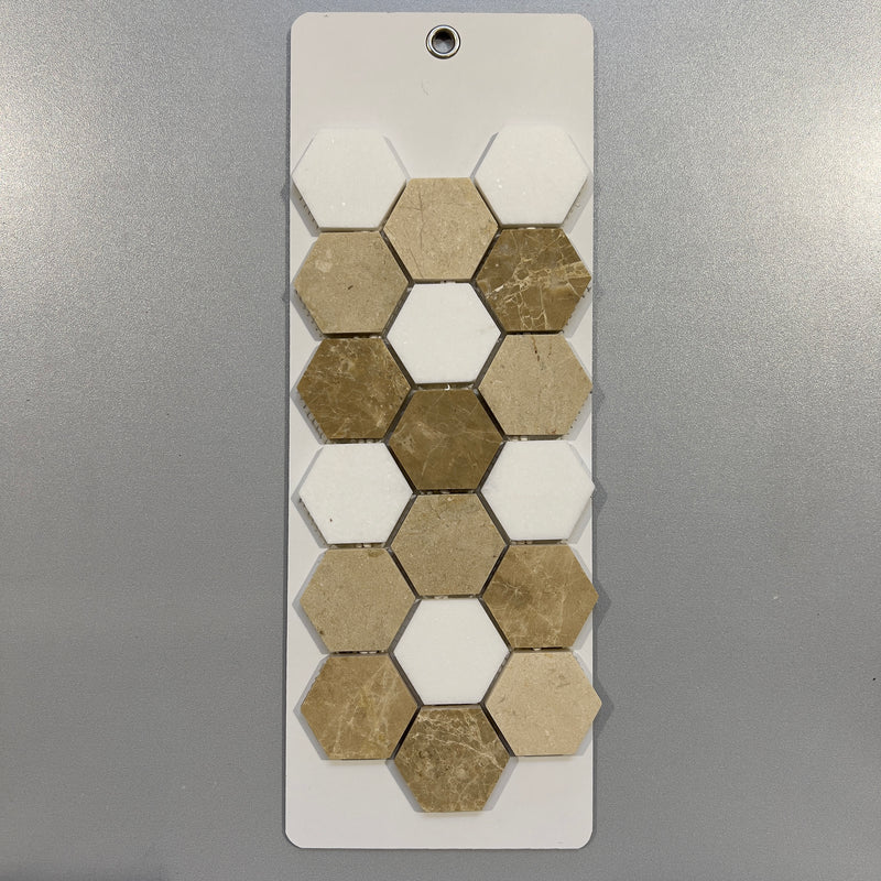 Mixed Beige Marble Hexagon Mosaic/Pool Tile - pclnl274