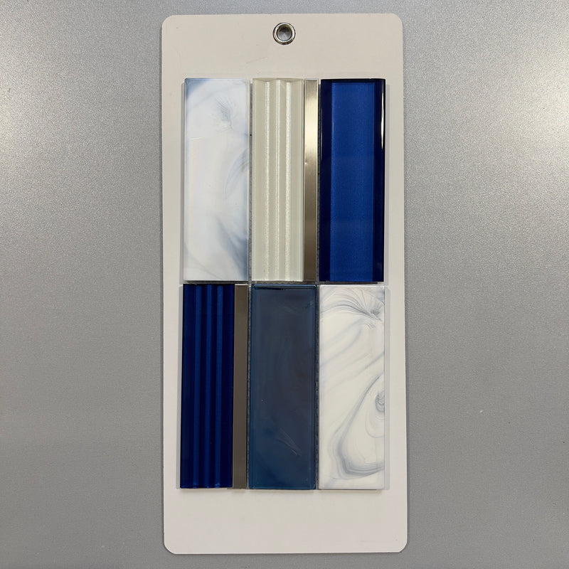 Mixed Blue Shell Look Glass and Metal Rectangle Mosaic - pasd3404