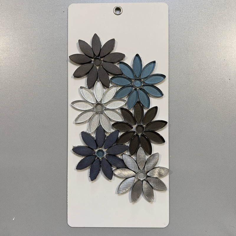 Mixed blue glass and metal floral mosaic - pbqt676