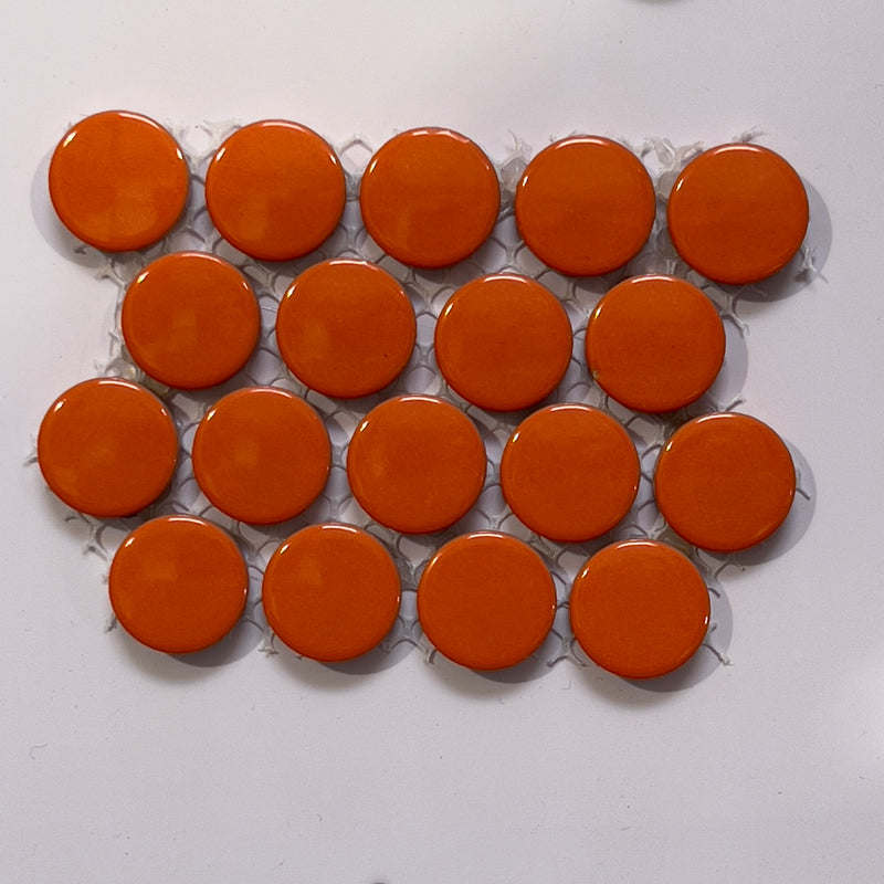 Orange porcelain penny round mosaic/pool tile - corb013org