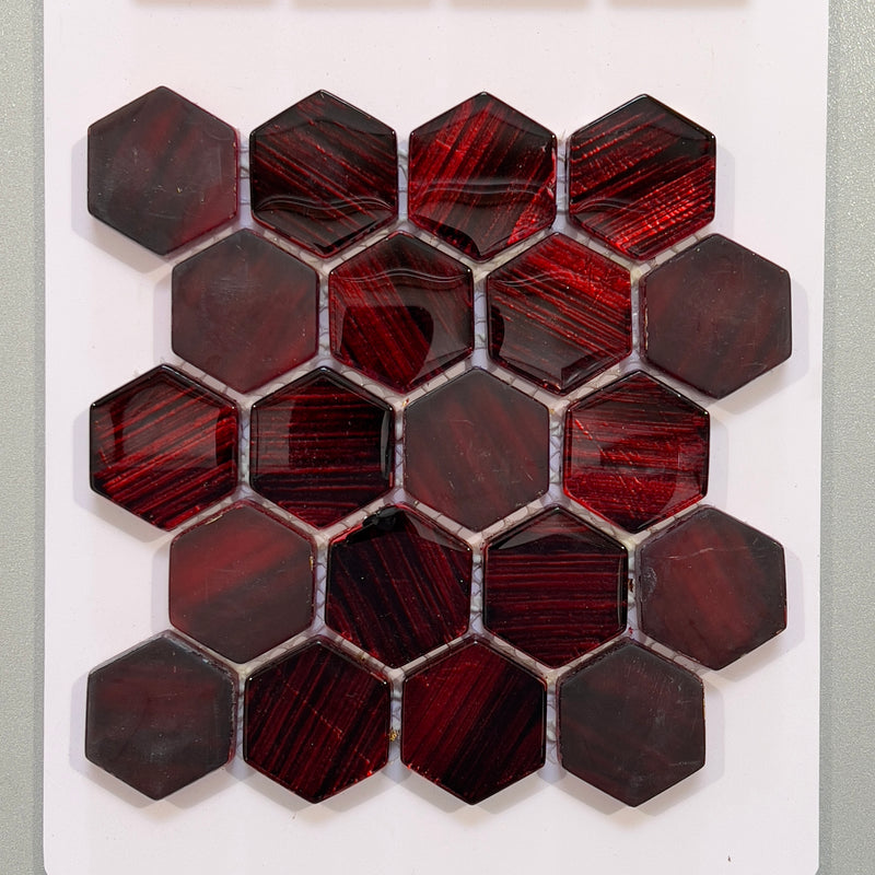 Red glass hexagon mosaic - cjph302