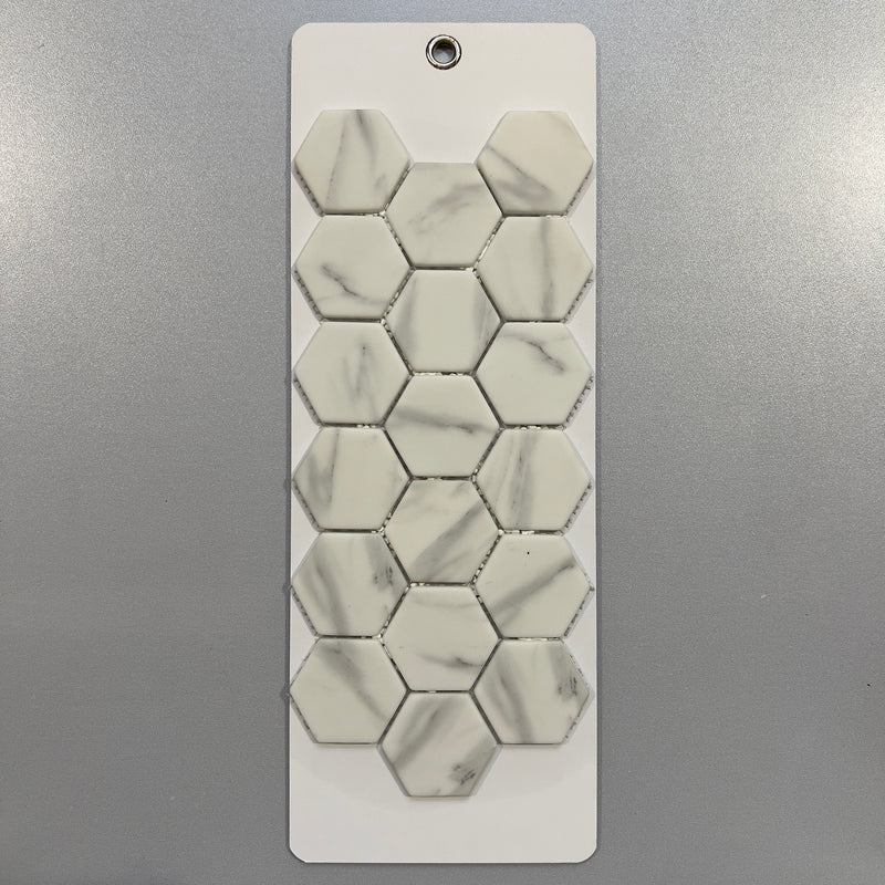 White Marble Look Glass Hexagon Mosaic/Pool Tile - panq52