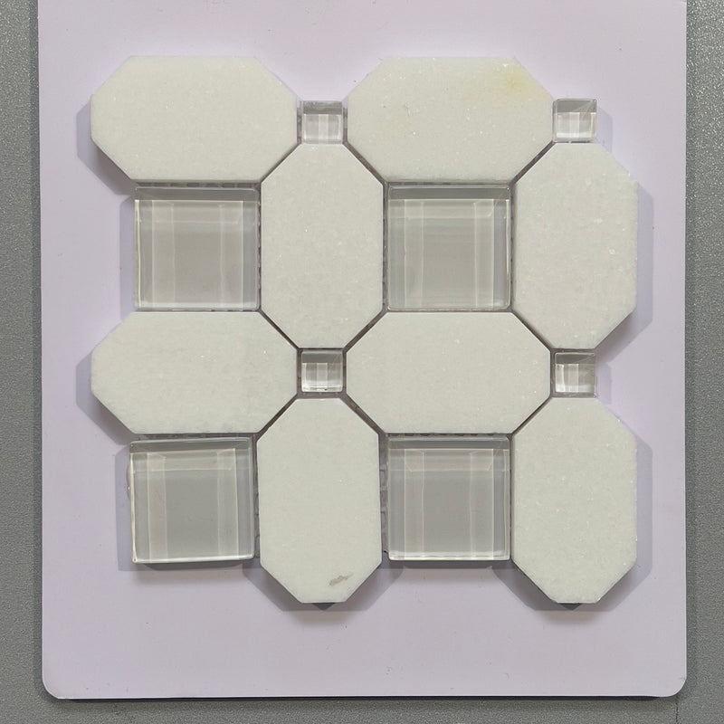 White glass and marble abstract mosaic - cmkn12