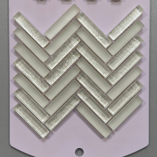 White glass herringbone mosaic - cala07