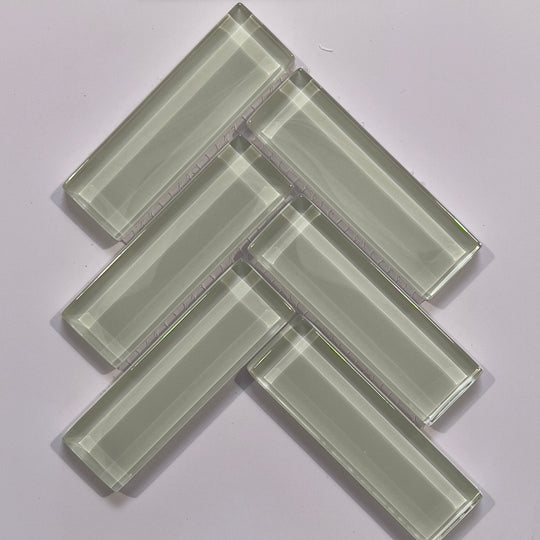 White glass herringbone mosaic - chb066
