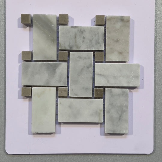 White marble basketweave mosaic - ckbb03